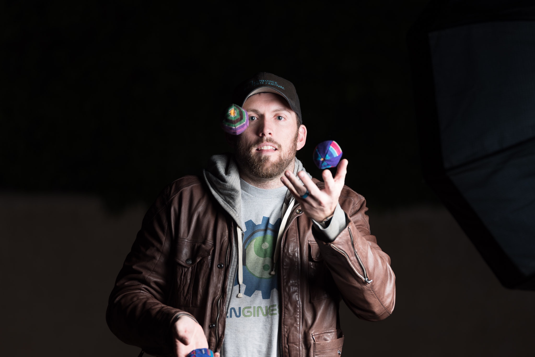 Adam juggling beanbags in studio